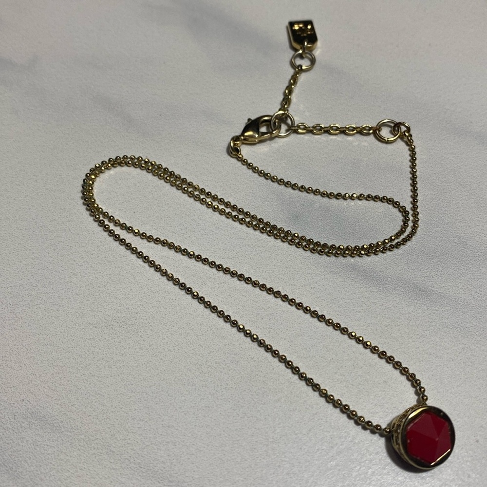 LAUREN Ralph Lauren Red Geo hexagonal pendant with crystal halo and gold chain